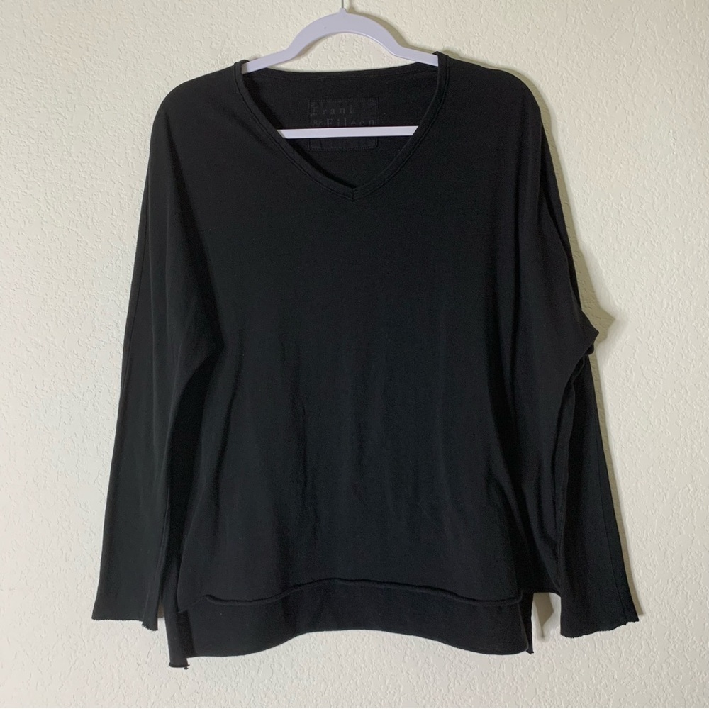 Frank & Eileen Womens black deep v neck long sleeve tee XS